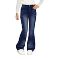 thumbnail image 1 of Mercatoo Ripped Flare Jeans for Girls Kids Wide Leg Elastic High Waist Bell Bottom Denim Pants Slim Fit Y2𝗞 Streetwear Trousers, 1 of 7