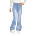thumbnail image 1 of Mercatoo Ripped Flare Jeans for Girls Kids Wide Leg Elastic High Waist Bell Bottom Denim Pants Slim Fit Y2𝗞 Streetwear Trousers, 1 of 7