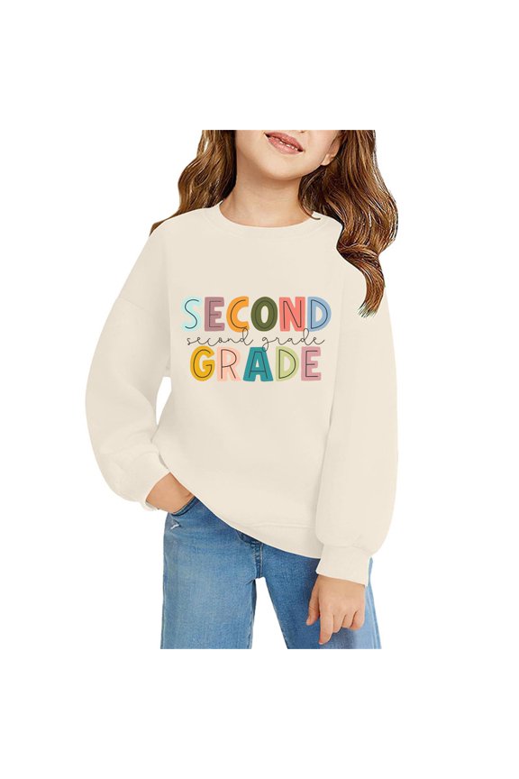 Second Grade Girls Sweatshirts Long Sleeve Crew Neck Preppy Pullover Tops Cute Graphic Print Fall School Sweatshirts