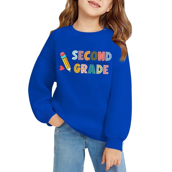 Mercatoo Second Grade Sweatshirts for Kids First Day of School Sweatshirt Boys Girls Back to 𝐒chool Crewneck Soft Hoodies
