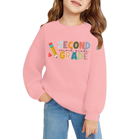 Mercatoo Second Grade Sweatshirts for Kids First Day of School Sweatshirt Boys Girls Back to 𝐒chool Crewneck Soft Hoodies