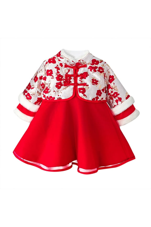 Set Dresses Year Warm Chinese Baby Clothes Thick Coat Outfits Suit Princess Girls Toddler Kids Girls Dresses