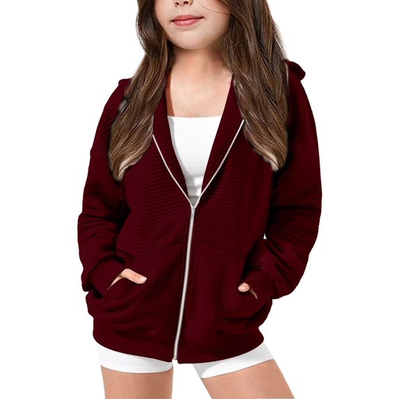 Mercatoo Soft Fle𝐞ce Ribbed Ho𝐨dies for Teen Girls Plain Zip up Ho𝐨die Sweatshirts with Pockets Loose Warm Fall Casual Tops