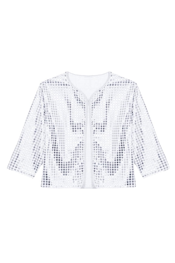 Sparkly Sequin Jacket for Girls Bamber Open Front Cardigan Coat Long Sleeve Lightweight Outwear Kids Glitter Clothes