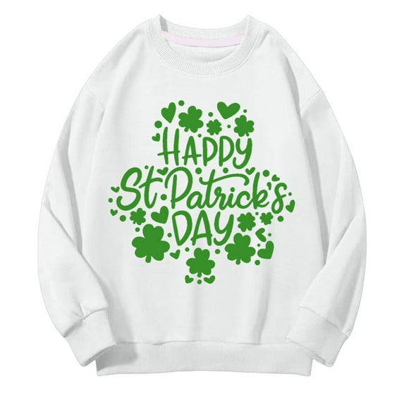 Mercatoo St. 𝐏atrick's Day Girls Boys Outfit Kids Long Sleeve Sweatshirt Pullover Toddler Letter Cloverss Shirt Sweater Tops