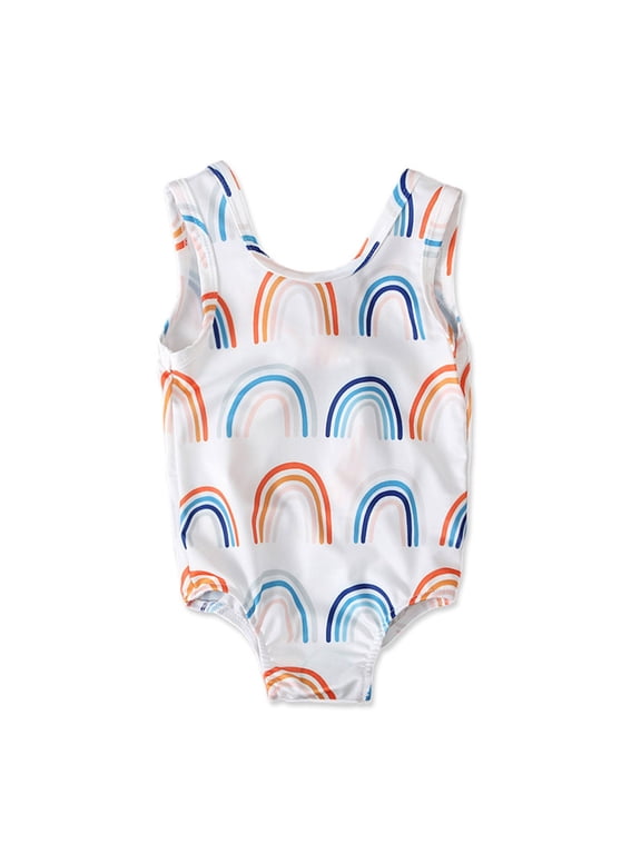 Strap Kids Girls One Print Ruffle Rainbow Swimwear Baby Swimsuit Piece Girls Swimwear Racing Swimsuit Girls