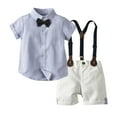 thumbnail image 1 of Mercatoo Summer Baby Boy Clothes Baby Boy Clothes Gentleman Bow Tie Stripe T-Shirt Tops+Suspender Shorts Outfits, 1 of 9