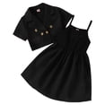 thumbnail image 1 of Mercatoo Summer Toddler Girls Outfit Short Sleeve Solid Colour Suit Jacket Suspender Dress 2Pcs Set Kid Clothes for Girls, 1 of 6