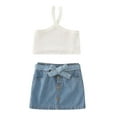 thumbnail image 1 of Mercatoo Summer Toddler Girls Sleeveless Ribbed Vest T Shirt Tops and Denim Skirts Outfits Girls Daily Wear Clothes Set, 1 of 7