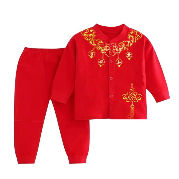 Mercatoo Tang Suit Boy Chinese Traditional New Year Outfits Toddler Baby Boy Thick Long Sleeved Sweatshirt Tops and Pants