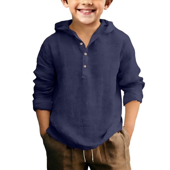 Mercatoo Teen Boys Cotton Linen Shirt Quarter Button Down Long Sleeve Shirts for Kids Summer Casual Hawaiia1 Beach Hoodie Tops