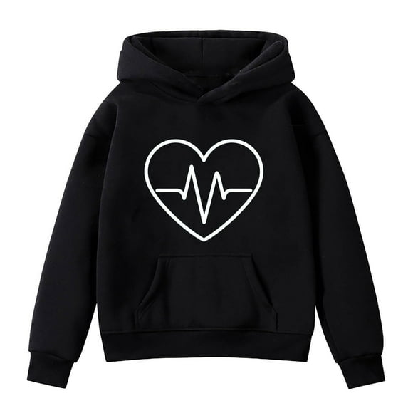 Mercatoo Teen Boys Girl's Fall/Winter Valentine's Day EKG Printed Padded Hoodies Pullover Pocket Stylish Sweatshirt