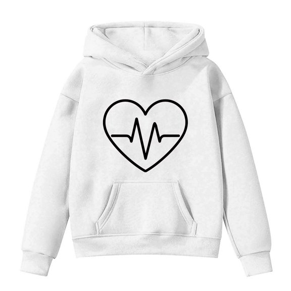 Mercatoo Teen Boys Girl's Fall/Winter Valentine's Day EKG Printed Padded Hoodies Pullover Pocket Stylish Sweatshirt