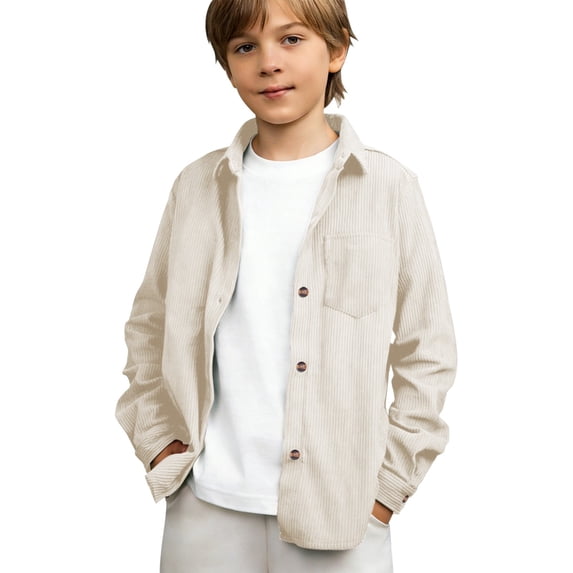 Mercatoo Teen Boys Girls Corduroy Long Sleeve Shirt with Pockets Kids Casual Button Down Jacket Youth Lightweight Lapel Shacket
