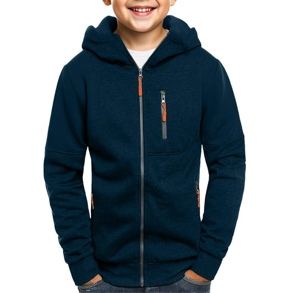 Mercatoo Teen Boys Zip up Ho𝐨dies Plain Thick Cargo Ho𝐨die Sweatshirts Youth Kids Fle𝐞ce Warm Jacket Outwear with Pockets