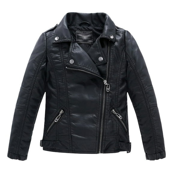 Mercatoo Teen Collar Motorcycle 𝗙a𝐮x Leather Coats Boys Girls Kids 𝐁omber Soft Leather Jackets with 𝐎blique Zipper