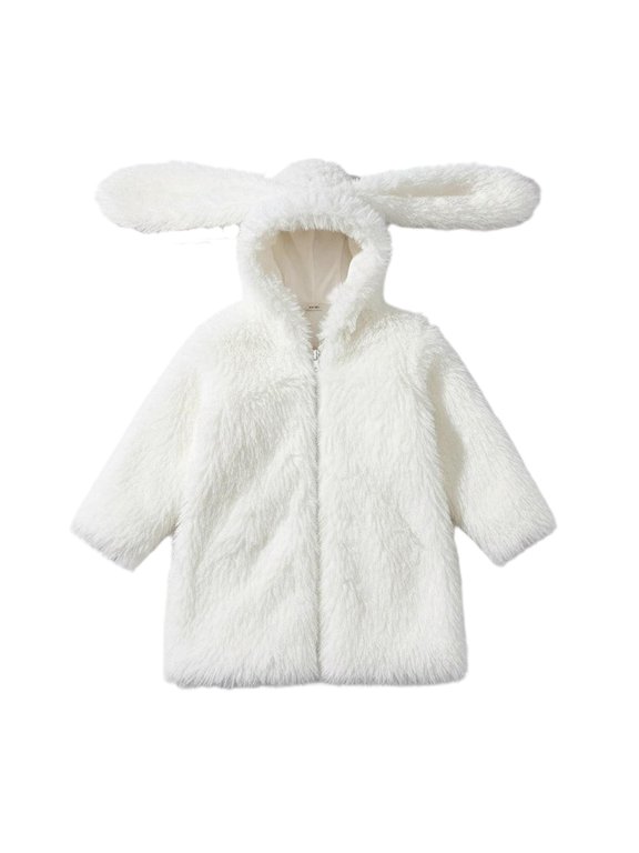 Teen F𝐚ux-F𝐮r Bunny Jacket Long Ears Furry Thick Winter Hood R𝐚bbit Coats Girls Warm F𝐥uffy Comfy Cute Outwear