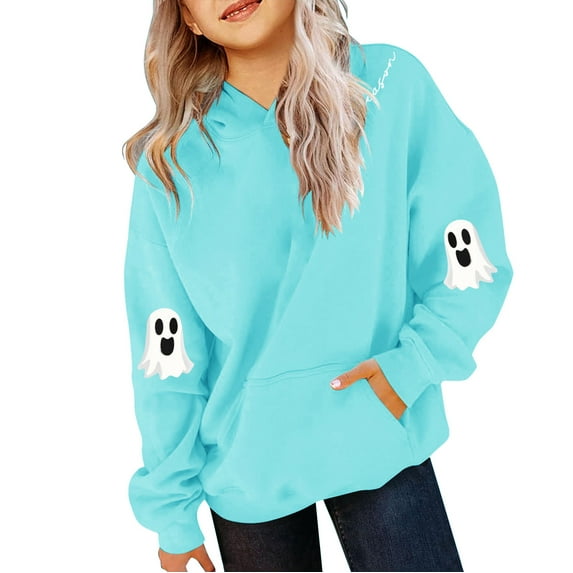 Mercatoo Teen Girls Cotton Pullover Hoodies Halloween Cute Graphic 𝐅𝐥eece Hoodie Sweatshirts Kids Oversized Warm Tops Clothes