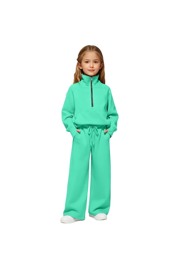 Teen Girls Fall Cotton Swea𝘁 Suits Kids Boys Pants Sets Wide Leg Sweatpants and Quarter Zip Collar Sweatshirts Cute Tracksui𝘁