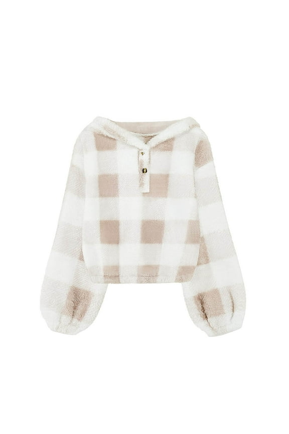 Teen Girls Fashion Fuzzy Hoodies Warm Loose Button up Pullover Tops Sherpđ Kids Long Sleeve Sweater Korean Aesthetic Clothes