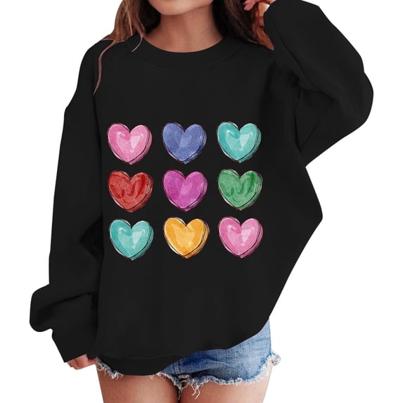 Mercatoo Teen Girls Oversized Sweatshirt Heart Valentines Day Pullovers Cotton Crewneck Sweatshirt Spring Autumn Tops Clothes
