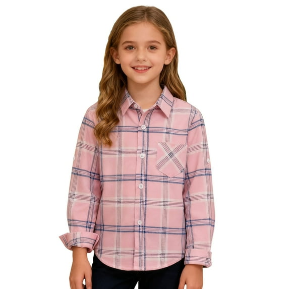 Mercatoo Teen Girls Plaid Flannel Shirt Kids Oversized Long Sleeve Button Down Tops Fall Blouse Thermal Shacket Spring Collared Jacket