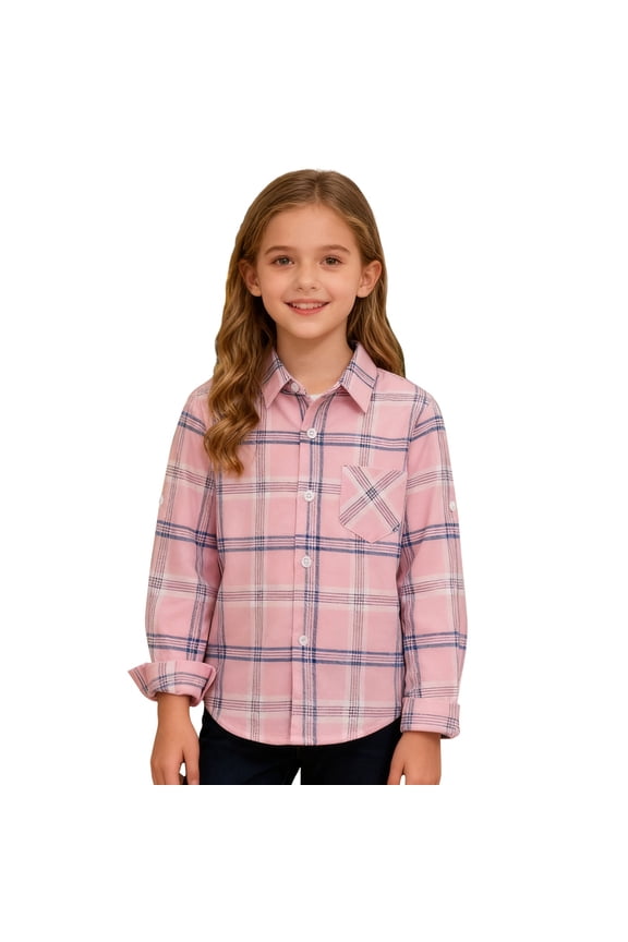 Teen Girls Plaid Flannel Shirt Kids Oversized Long Sleeve Button Down Tops Fall Blouse Thermal Shacket Spring Collared Jacket
