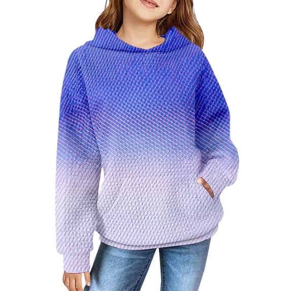 Mercatoo Teen Girls Ribbed Hoodies Gradient Color Cute Trendy Pullover Hoodie with Pockets Kids Fleece Warm Sweatshirts Clothes