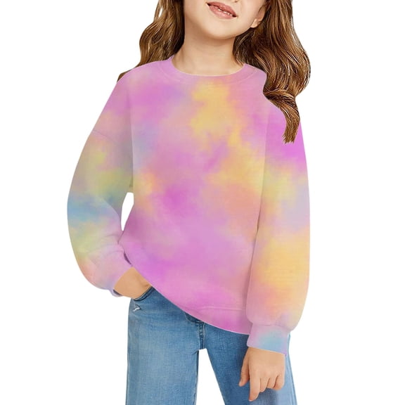Mercatoo Teen Girls Tie Dye Crew Neck Sweatshirts Cute Cotton Pullover Sweatshirts Kids Long Sleeve Gradient Color Sweater