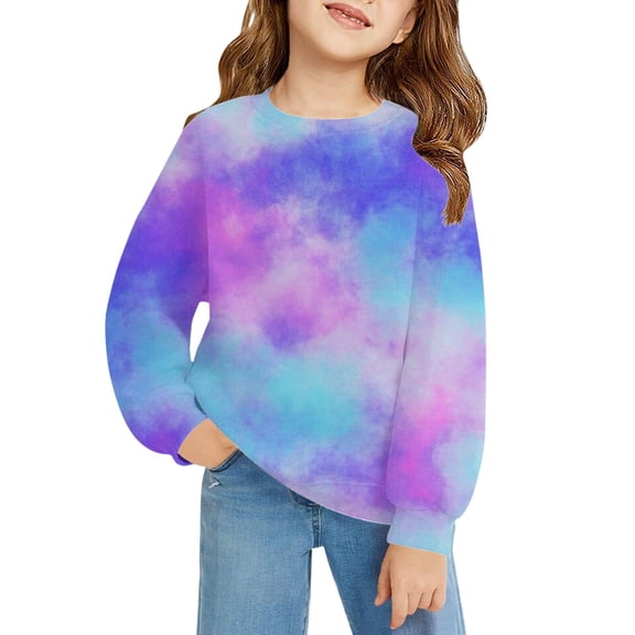 Mercatoo Teen Girls Tie Dye Crew Neck Sweatshirts Cute Cotton Pullover Sweatshirts Kids Long Sleeve Gradient Color Sweater