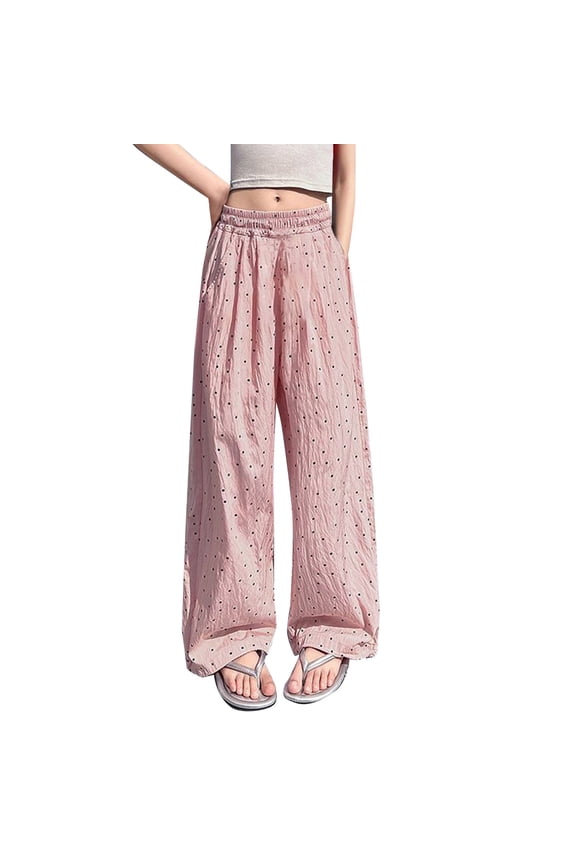 Teen Girls Wide Leg Loung𝗲 Pants Polka Dots Aesthetic Trousers High Waisted Relaxed Fit Casual 𝗣alazzo Pants Trendy Bottoms