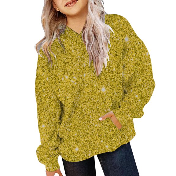 Mercatoo Teen Girls 𝐒parkle Hoodies Cute Sequins Cotton Glitter Pullover Sweatshirts with Pockets Kids Oversized Soft Clothes
