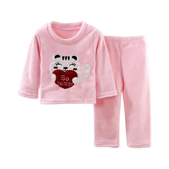 Mercatoo Thicken Fuzzy 𝗖artoon 2Pcs Clothes for Baby Kids Crewneck Pullover Shirt and Fleece Pants Set Windproof Outfits