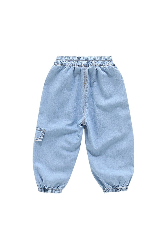 Toddler Baby Baggy Harem Jeans Boys Elastic Waist and Cuffs Pull On Denim Pants Kids Strechy Fashion Cargo Jean with Pocket
