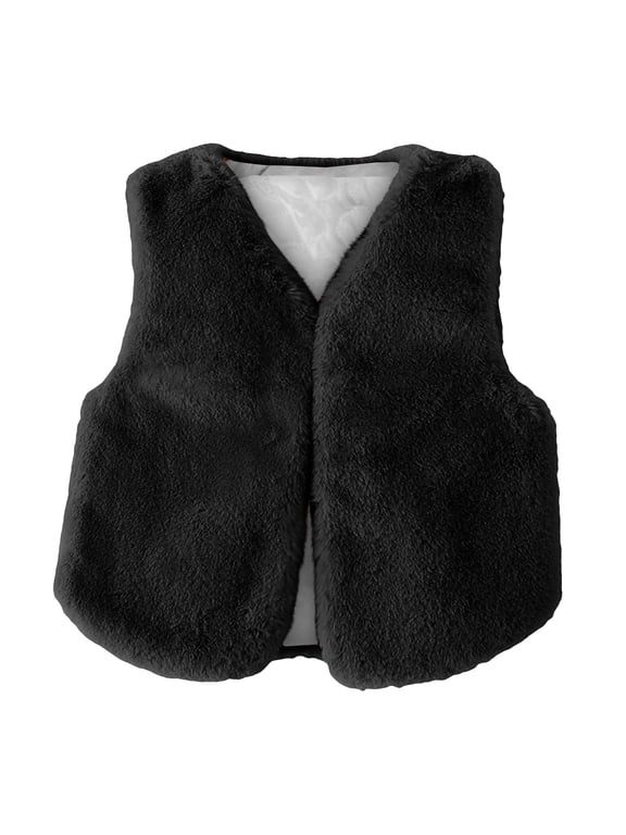 Toddler Baby Boy Girls Fluffy Vest, Open Front Faux Fur Gilet with Satin Lining, Cute Warm for Fall Winter and Spring Outings