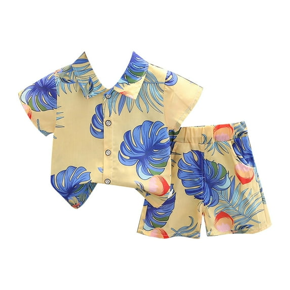 Mercatoo Toddler Baby Boy Shorts Set 𝐇awaiian Outfits Short Sleeve Leaf Floral Flower Shirt Shorts Set Summer Clothes Suit