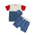 thumbnail image 1 of Mercatoo Toddler Baby Boy Summer Clothes Short Sleeve Ribbed T-Shirt Tops + Shorts 2Pcs Outfit Set Kids 4th of July Clothing, 1 of 7