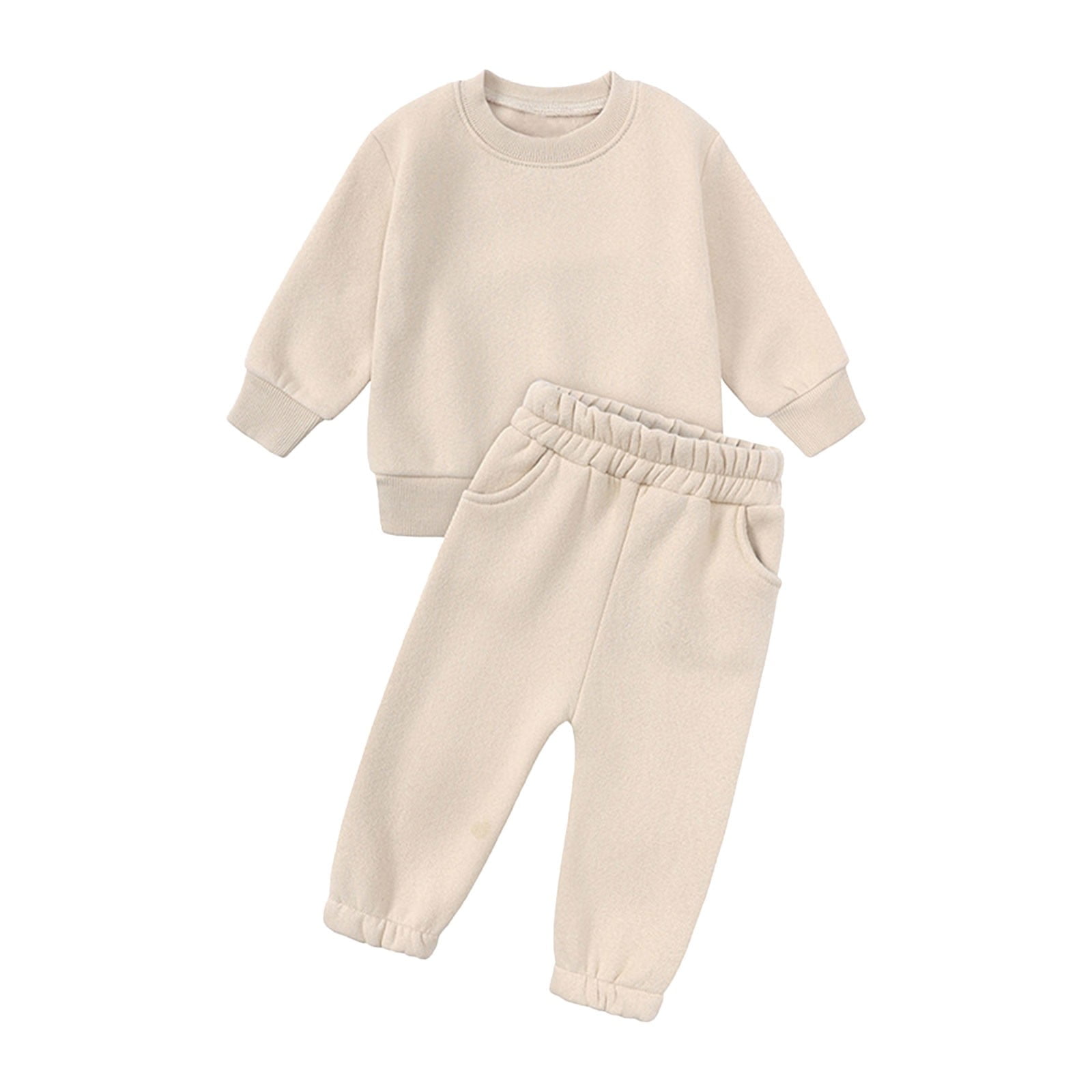 Mercatoo Toddler Baby Boys Girl Solid Color Outfit Set Sweatsuit Crewneck Sweatshirt Sweatpants Pants Fall Winter Kids Clothes
