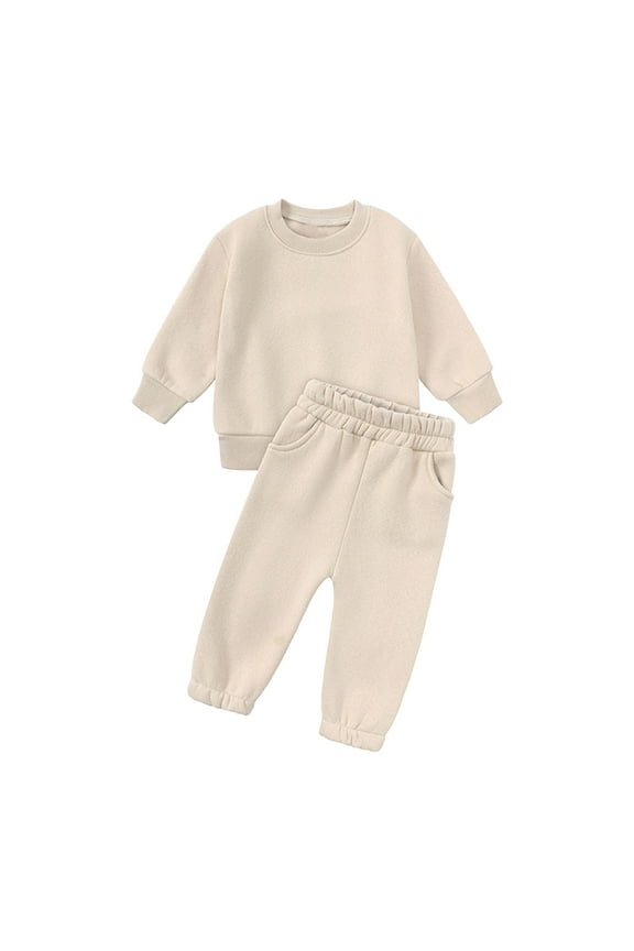 Toddler Baby Boys Girl Solid Color Outfit Set Sweatsuit Crewneck Sweatshirt Sweatpants Pants Fall Winter Kids Clothes