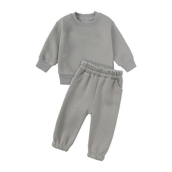 Mercatoo Toddler Baby Boys Girl Solid Color Outfit Set Sweatsuit Crewneck Sweatshirt Sweatpants Pants Fall Winter Kids Clothes