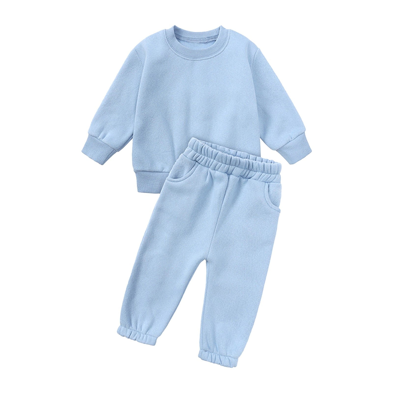 Mercatoo Toddler Baby Boys Girl Solid Color Outfit Set Sweatsuit Crewneck Sweatshirt Sweatpants Pants Fall Winter Kids Clothes