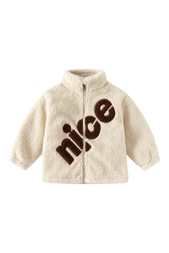 Toddler Baby Boys Girls Baseball Fleece Jacket Coat Warm Kids Zipper Up Vertical Collar Outwear Fall Winter Clothes