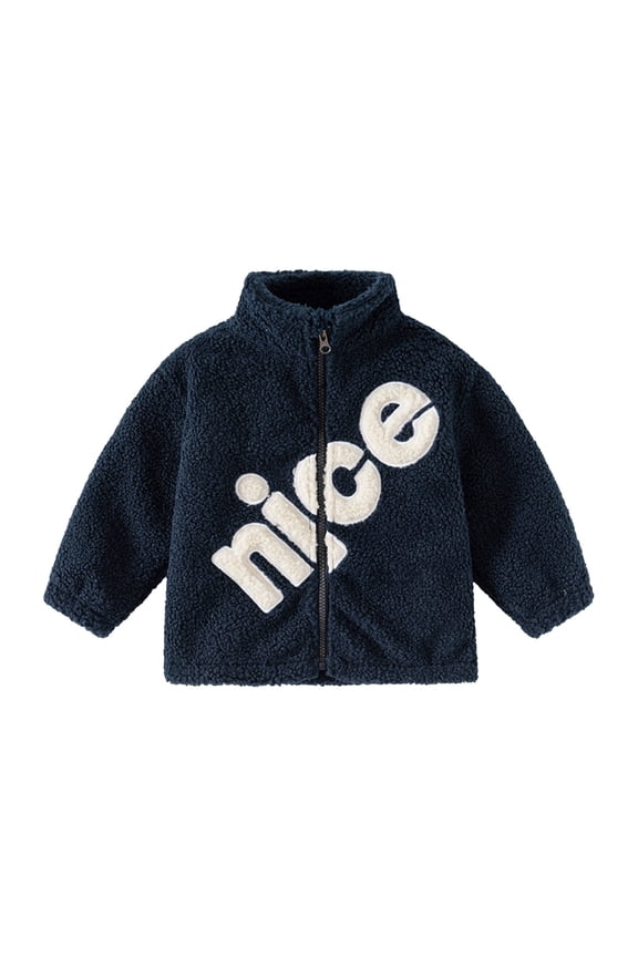 Toddler Baby Boys Girls Baseball Fleece Jacket Coat Warm Kids Zipper Up Vertical Collar Outwear Fall Winter Clothes