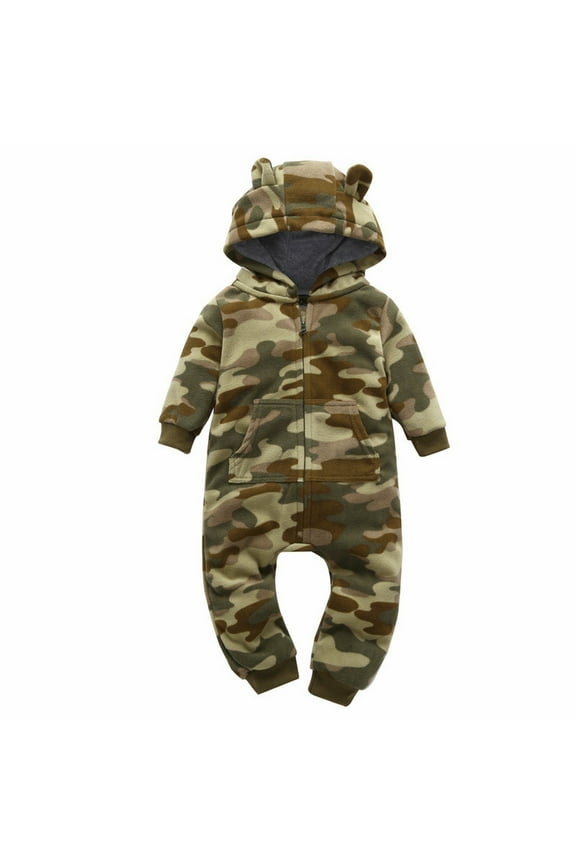 Toddler Baby Boys Girls Causal Camouflage Jumper 𝐅𝐥eece Hooded Zipper Romper Fashion Fall Winter 𝐂𝐚mo Outfit Jumpsuit Toddler 𝐅𝐥eece Jacket