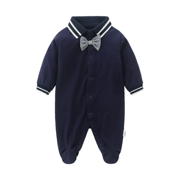 Mercatoo Toddler Baby Boys Girls Navy Clothes Set Long Sleeved Bow Lapel Romper for 1 to 16 Months Cute Fall Winter Outfit