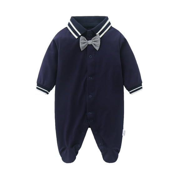 Mercatoo Toddler Baby Boys Girls Navy Clothes Set Long Sleeved Bow Lapel Romper for 1 to 16 Months Cute Fall Winter Outfit