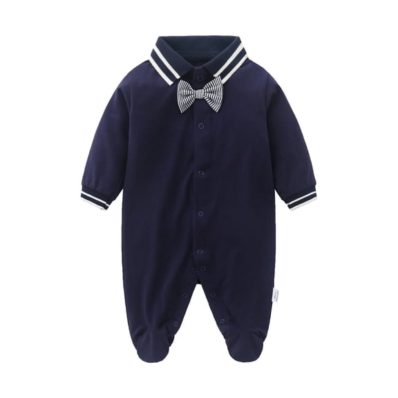 Mercatoo Toddler Baby Boys Girls Navy Clothes Set Long Sleeved Bow Lapel Romper for 1 to 16 Months Cute Fall Winter Outfit