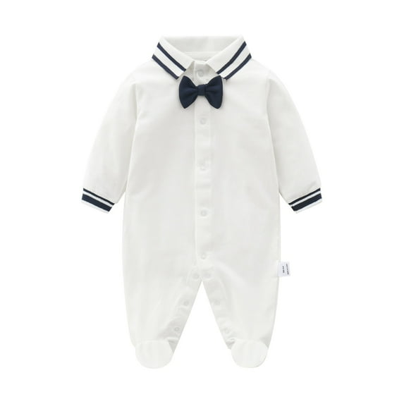 Mercatoo Toddler Baby Boys Girls Navy Clothes Set Long Sleeved Bow Lapel Romper for 1 to 16 Months Cute Fall Winter Outfit