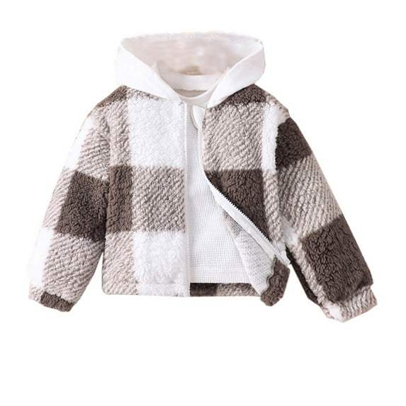 Mercatoo Toddler Baby Boys Girls Plaid Hooded Jacket Fleece Zip Up with Hood Shirts Kids Casual Fall Winter Outerwear