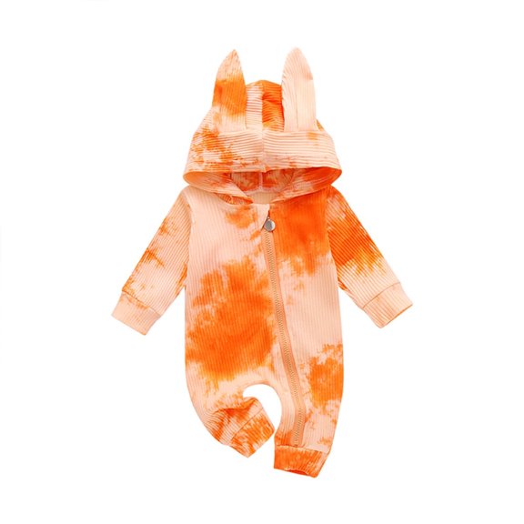 Mercatoo Toddler Baby Boys Girls Romper Jumpsuit Tie Dye Ribbed Long Sleeve Long Pant Zipper Hoodie Bodysuit Outfits